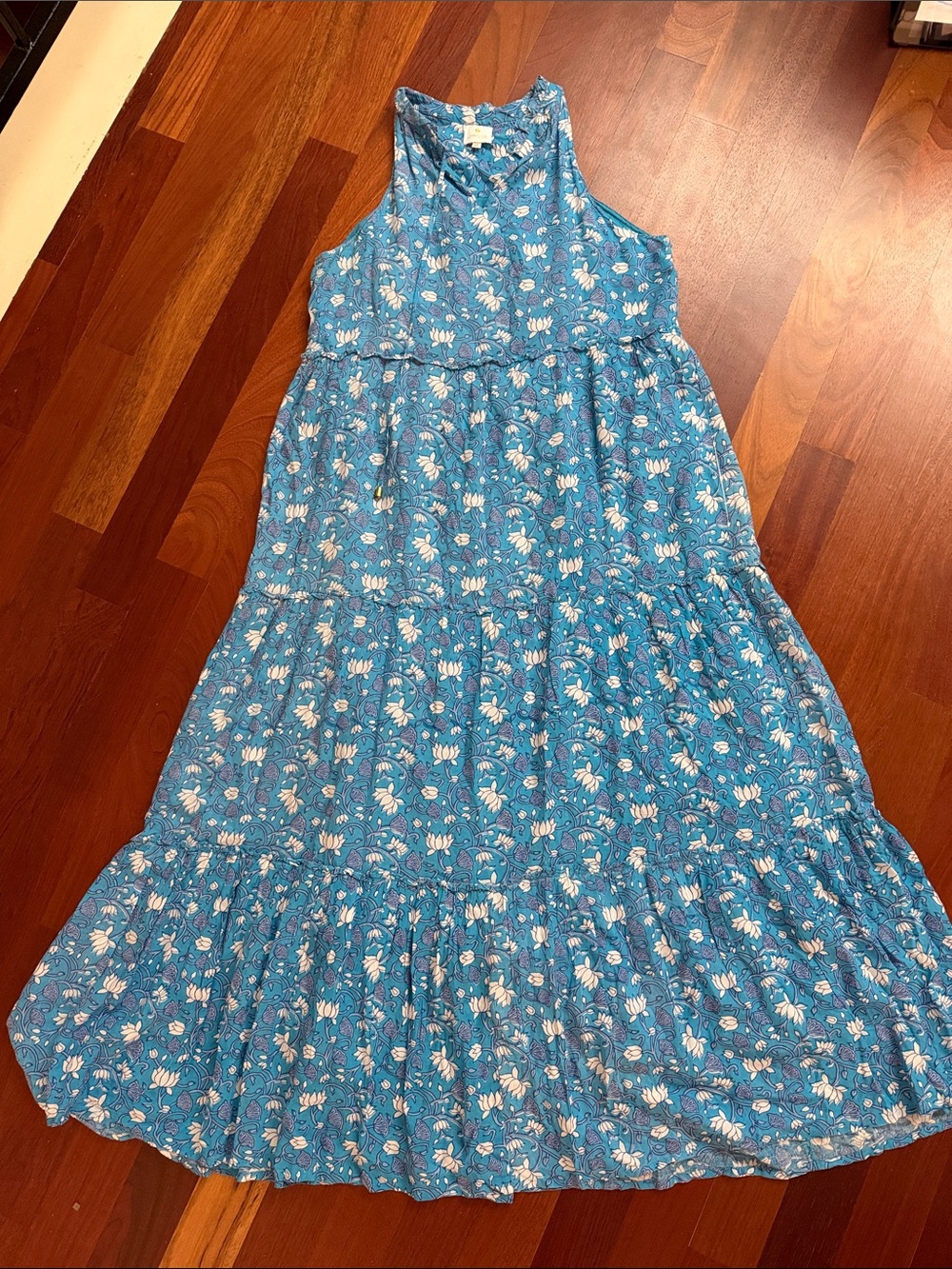 Girls' Blue Floral Tiered Maxi Dress